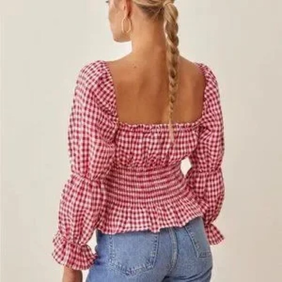 Reformation Oakgrove linen red gingham top - Picture 3 of 9